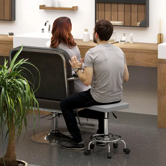 Buy Adjustable PU Leather Rolling Stool - Grey, 8 image