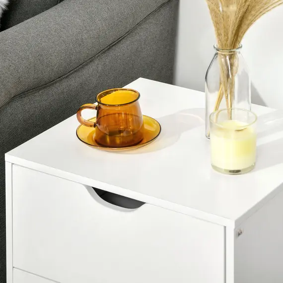Buy Bedside Table, Bedside Cabinet with 2 Drawers, Side End Table with Pine Wood Legs for Bedroom Living Room, White, 8 image