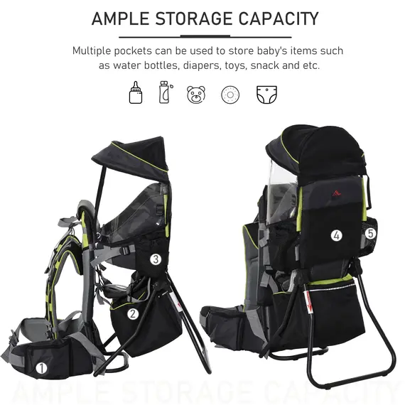 Buy Baby Hiking Backpack Carrier Child Carrier with Ergonomic Hip Seat Detachable Rain Cover Adjustable Straps Stand for Toddler 6 - 36 Months Black, 7 image