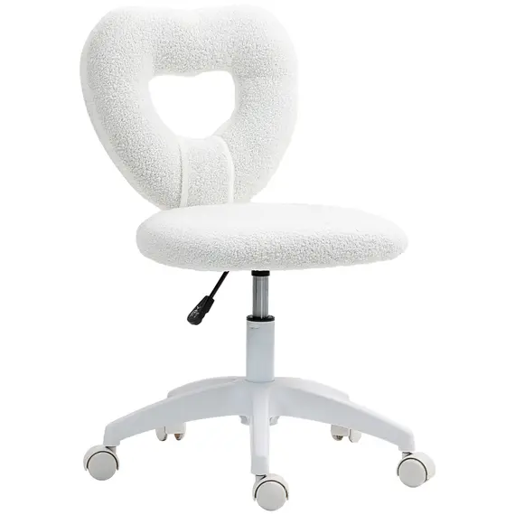 Buy Armless Heart Computer Desk Chair, Teddy Fleece Swivel Office Chair, Makeup Vanity Chair with Height Adjustable, Wheels, for Home Study Bedroom, White
