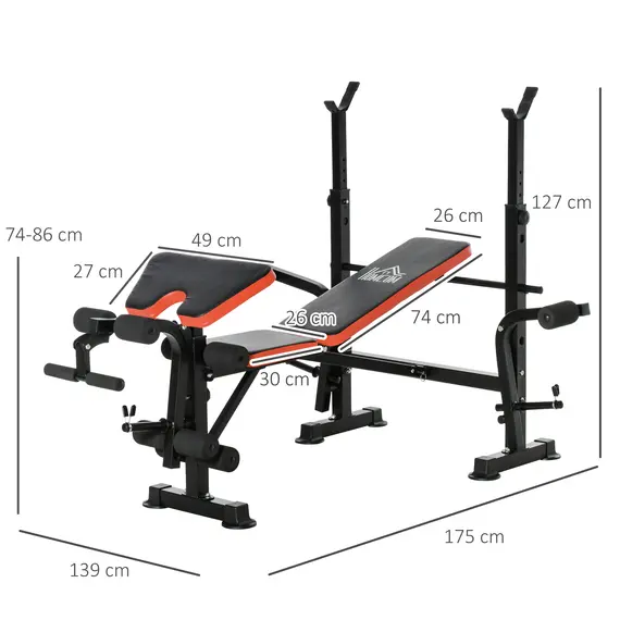 Buy Adjustable Weight Bench with Leg Developer Barbell Rack for Weight Lifting and Strength Training Multifunctional Workout Station for Home Gym Fitness, Red, 3 image