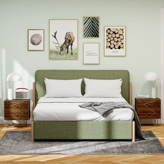 Buy Bedside Tables Set of 2, Modern Side Table Set with 2 Drawers and Steel Hairpin Legs, Nightstand for Bedroom, Brown Wood Grain, 2 image