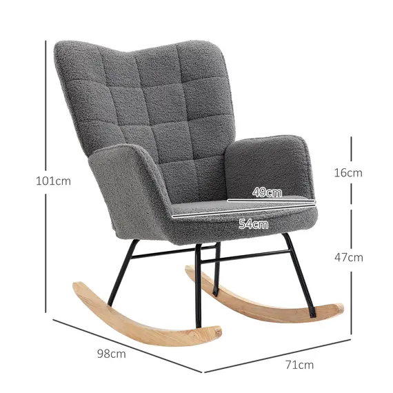 Buy Berber Fleece Nursery Glider Rocker for Nursing, Wingback Rocking Chair for Living Room, Dark Grey, 3 image