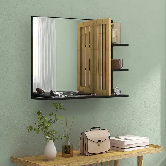 Buy Bamboo Panel Bathroom Mirror, with Shelves, 7 image
