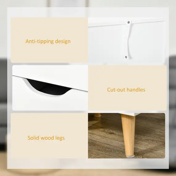 Buy Bedside Table, Bedside Cabinet with 3 Drawers, Small Side Table with Wood Legs and Cut-out Handles for Bedroom, White, 6 image