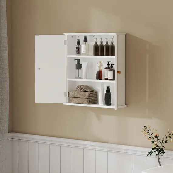Buy Bathroom Cabinet Wall Mounted, Bathroom Wall Cabinet Medicine Cabinet with 2 Doors, Adjustable Shelf, White, 9 image