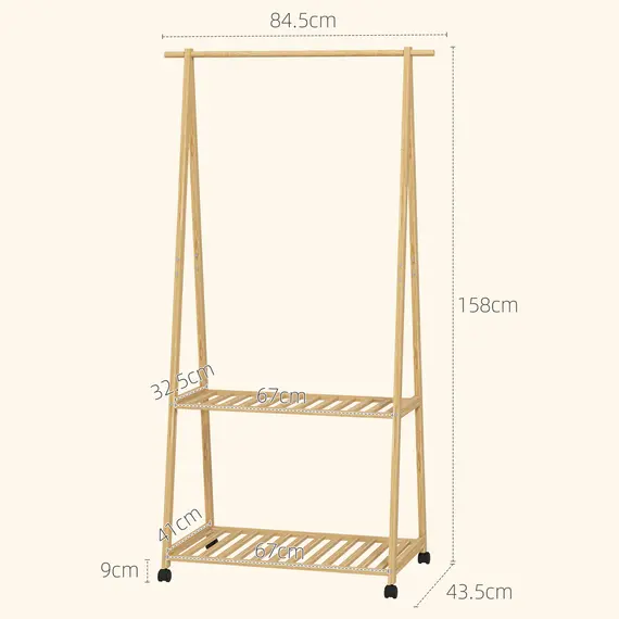 Buy Bamboo Clothes Rack, with Shelves and Hooks - Natural Finish, 3 image