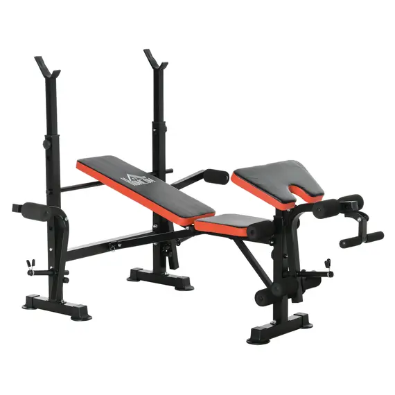 Buy Adjustable Weight Bench with Leg Developer Barbell Rack for Weight Lifting and Strength Training Multifunctional Workout Station for Home Gym Fitness, Red