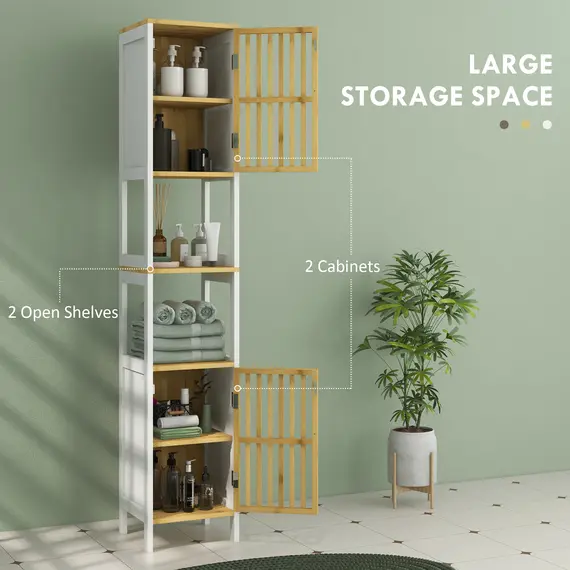 Buy Bamboo-Blend Retro Cut-Out Tall Bathroom Storage Unit, 4 image