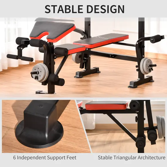 Buy Adjustable Weight Bench with Leg Developer Barbell Rack for Weight Lifting and Strength Training Multifunctional Workout Station for Home Gym Fitness, Red, 8 image