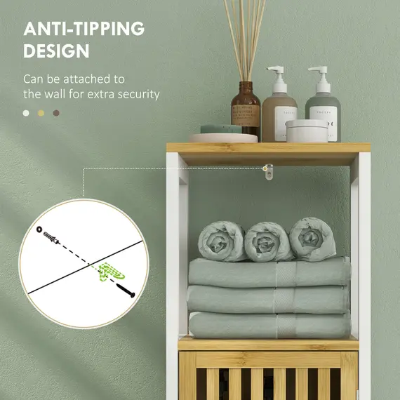 Buy Bamboo-Blend Retro Cut-Out Bathroom Storage Unit, with Cupboard, 8 image
