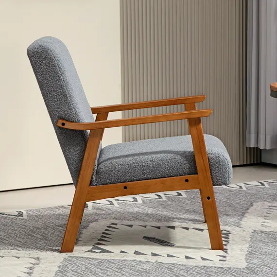 Buy Armchair with Wide Seat, Boucle Accent Chair, Thick Padded Occasional Chair with Solid Wood Frame for Living Room Bedroom Home Office Reception Balcony, Grey, 7 image