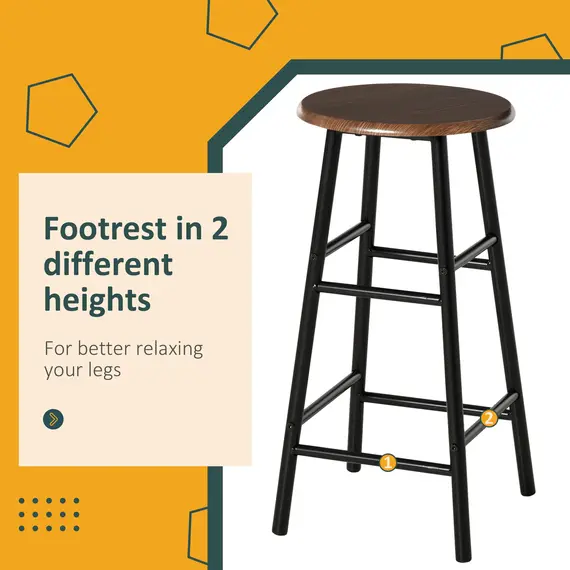 Buy Bar Table Set, Bar Table and Stools Set, Footrest and Storage Shelf, for Kitchen, Dining Room, Pub, Cafe, Black and Oak, 6 image