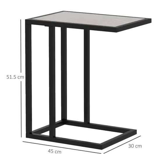 Buy C Shape Bedside Table w/Metal Frame Marble-Effect Top Sofa Narrow Snack End Table for Living Room, Grey, 3 image