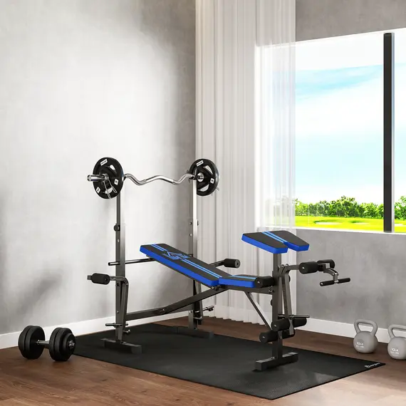 Buy Adjustable Weight Bench with Leg Developer Barbell Rack for Weight Lifting and Strength Training Multifunctional Workout Station for Home Gym Fitness, Blue, 2 image