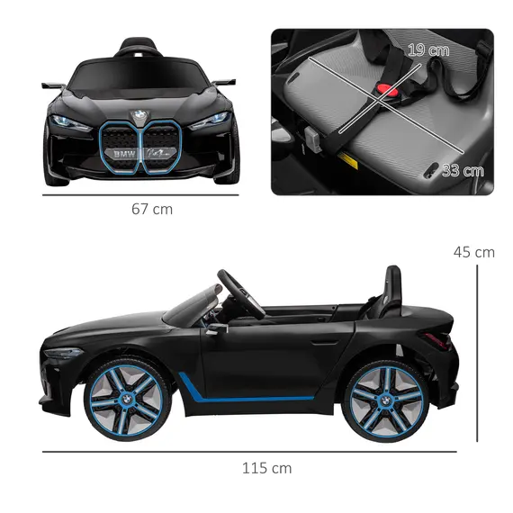 Buy BMW i4 Licensed 12V Kids Electric Ride-On Car, with Remote Control, Portable Battery, Music, Horn, Headlights - Black, 3 image