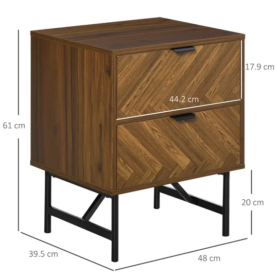 Buy Bedside Table with Two Drawers, Side Cabinet Storage Unit with Metal Handles, Organisation Furniture for Living Room, Bedroom, Walnut Brown, 3 image