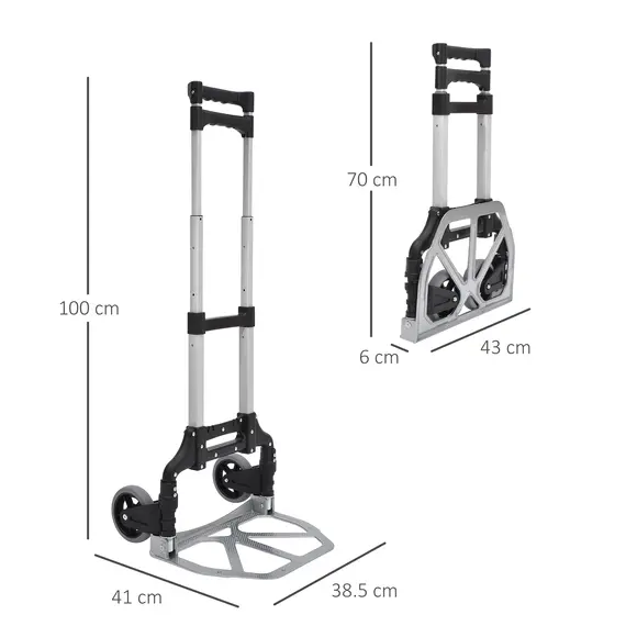 Buy Aluminium Folding Hand Truck Trolley, Heavy Duty Foldable Sack Cart with Adjustable Telescoping Handle, 70KG Load Capacity, 3 image