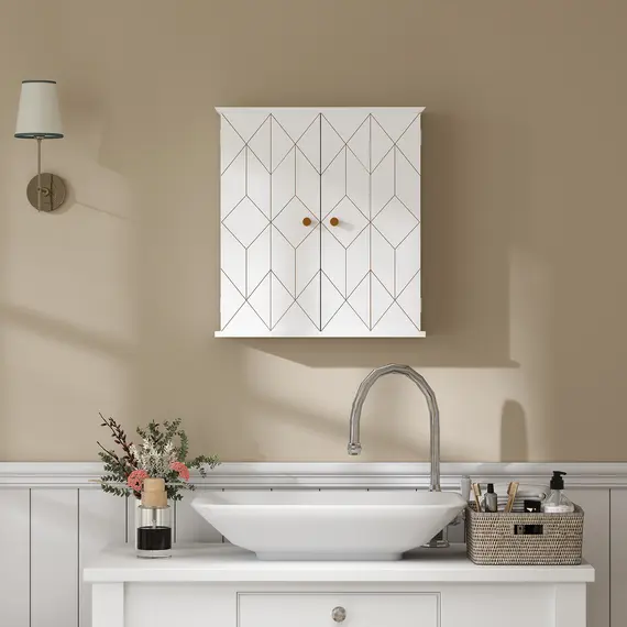 Buy Bathroom Cabinet Wall Mounted, Bathroom Wall Cabinet Medicine Cabinet with 2 Doors, Adjustable Shelf, White, 7 image