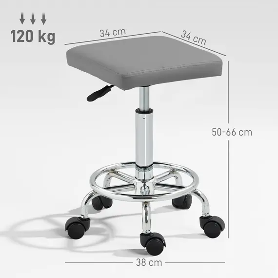 Buy Adjustable PU Leather Rolling Stool - Grey, 3 image