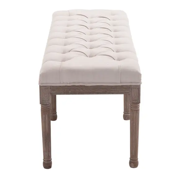 Buy Bed End Side Chaise Lounge Sofa Stool Chic Button Tufted Window Hallway Seat Bench Wooden Leg Fabric Cover Padded Beige, 4 image
