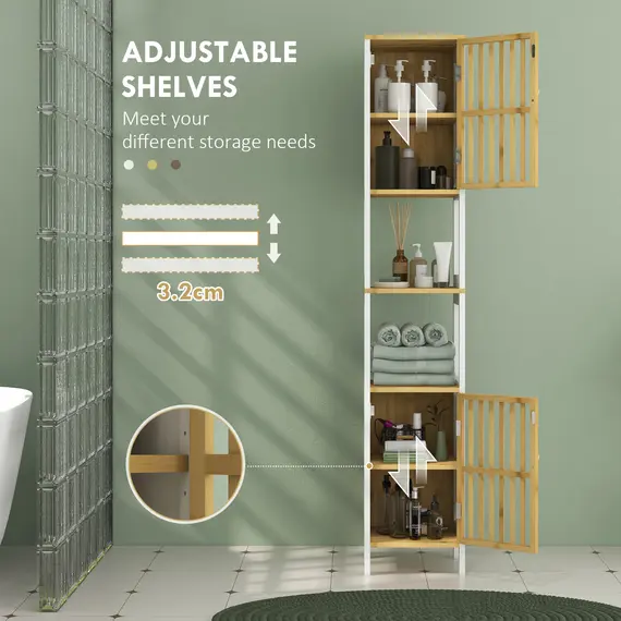 Buy Bamboo-Blend Retro Cut-Out Tall Bathroom Storage Unit, 6 image