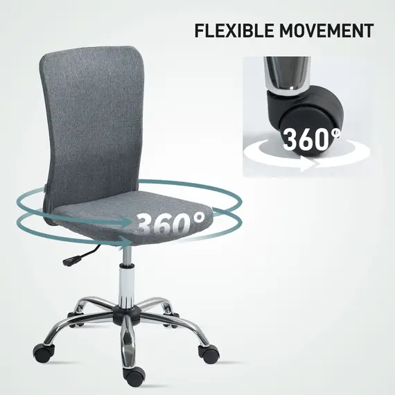 Buy Armless Computer Desk Chair, Fabric Swivel Office Chair, Makeup Vanity Chair with Height Adjustable, Wheels, for Home Study Bedroom, Grey, 6 image