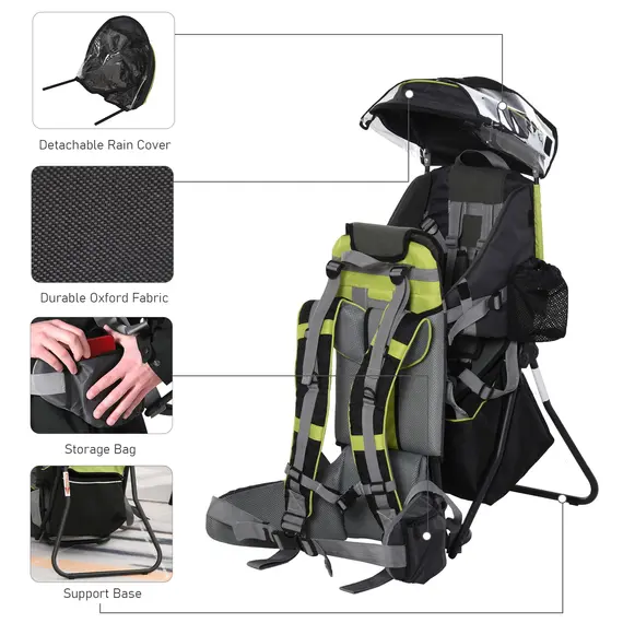 Buy Baby Hiking Backpack Carrier Child Carrier with Ergonomic Hip Seat Detachable Rain Cover Adjustable Straps Stand for Toddler 6 - 36 Months Black, 6 image
