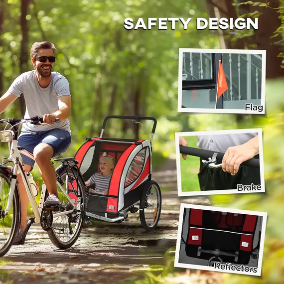 Buy Baby Bike Trailer, Child Bicycle Trailer with 5 Point Harness, Steel Frame, Reflectors, Safety Flag, Hitch Coupler, Red, 8 image