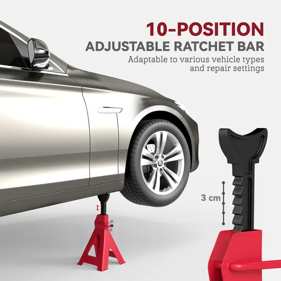 Buy Axle Stands 2 Ton Car Jack Stands Pack of 2, 28-42.5 cm Height Adjustable Support Jack Stand, Heavy Duty Car Lift Tool for Vehicles, Caravans, Workshops, Garages, Red, 4 image