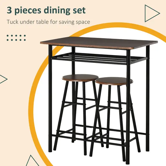 Buy Bar Table Set, Bar Table and Stools Set, Footrest and Storage Shelf, for Kitchen, Dining Room, Pub, Cafe, Black and Oak, 4 image