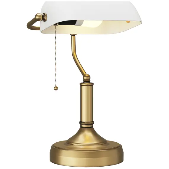 Buy Banker's Desk Lamp with Antique Bronze Tone Base, Table Lamp with White Glass Shade for Home Office, White