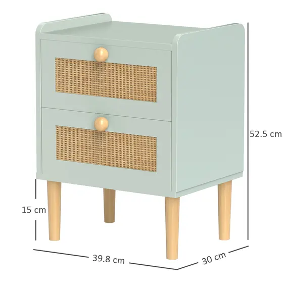 Buy Bedroom Chest of Drawers, Boho Rattan Dresser with 2 Drawers, Storage Cabinet for Living Room, Hallway, Entryway, Olive Green, 3 image