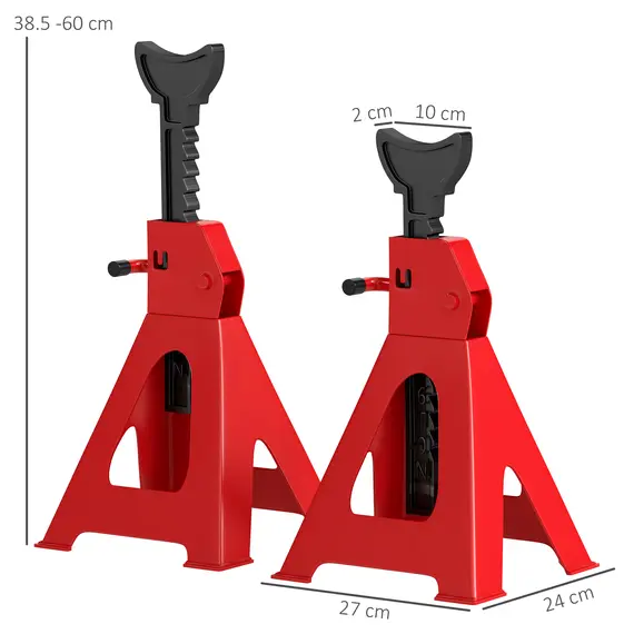 Buy Axle Stands 3 Ton Car Jack Stands Pack of 2, 38.5-60 cm Height Adjustable Support Jack Stand, Heavy Duty Car Lift Tool for Vehicles, Caravans, Workshops, Garages, Red, 3 image