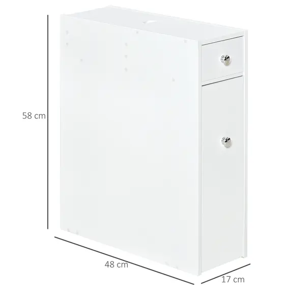 Buy Bathroom Slim Floor Cabinet Narrow Wooden Storage Home Bath Toilet Cupboard Organiser Unit with Drawers White, 3 image