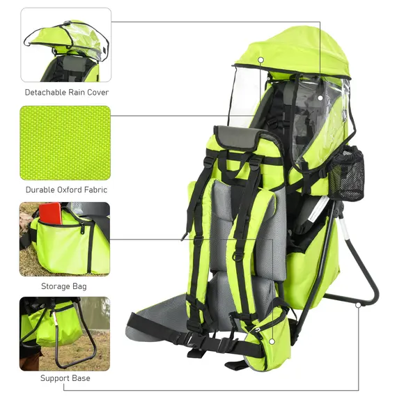 Buy Baby Hiking Backpack Carrier Child Carrier with Ergonomic Hip Seat Detachable Rain Cover Adjustable Straps Stand for Toddler 6 - 36 Months Green, 6 image