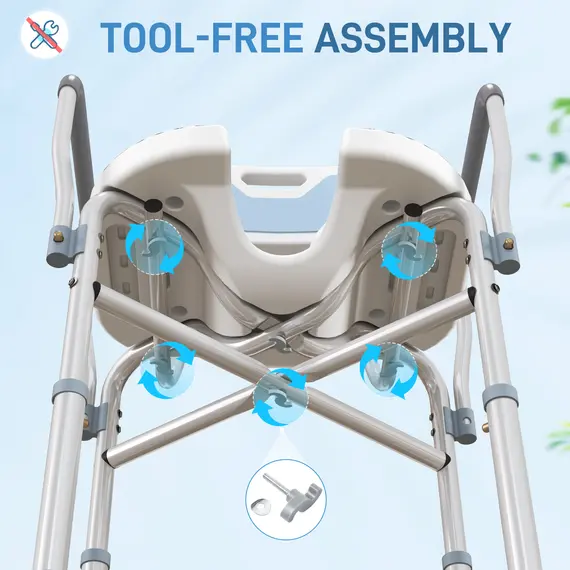 Buy Aluminium Shower Chair, with Padded Seat - Light Blue, 9 image