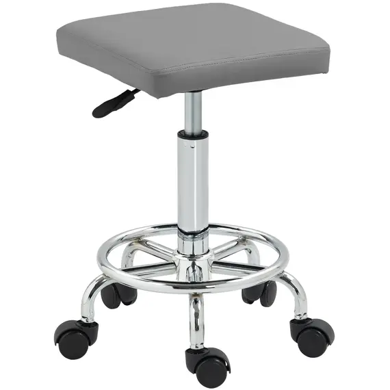 Buy Adjustable PU Leather Rolling Stool - Grey