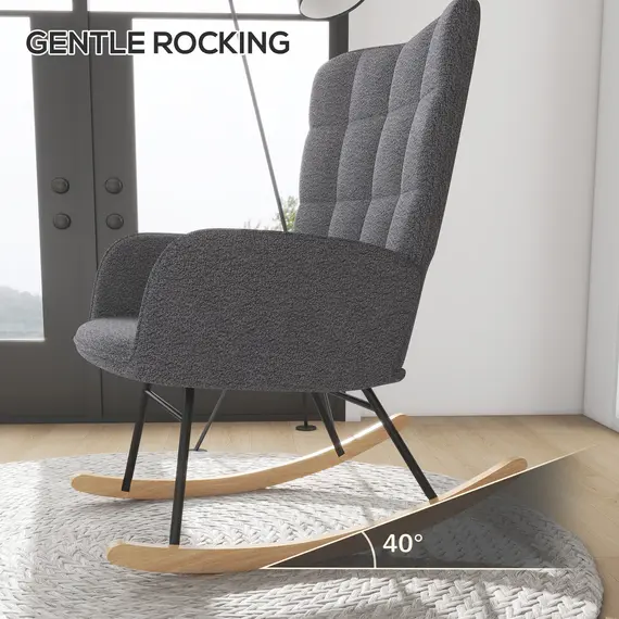 Buy Berber Fleece Nursery Glider Rocker for Nursing, Wingback Rocking Chair for Living Room, Dark Grey, 4 image