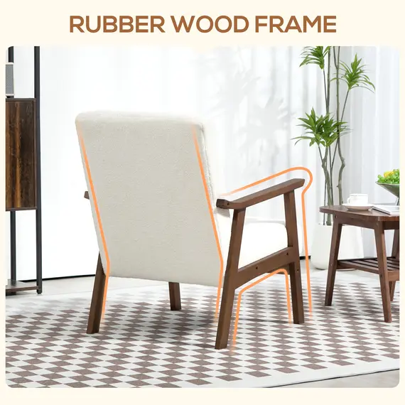 Buy Boucle Seat Mid Century Accent Chair - White, 6 image