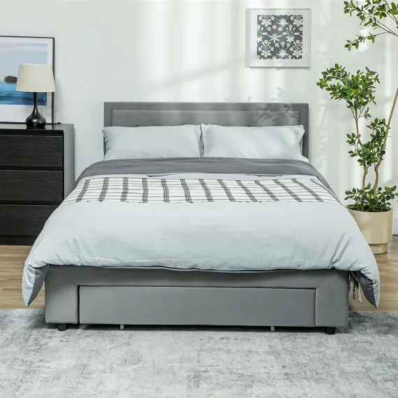 Buy Double Size Ottoman Bed Frame, with Front Drawer - Grey, 2 image