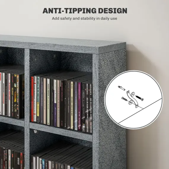 Buy CD Storage Unit with Adjustable Shelves, 89 x 130.5 cm, Cement Grey, 6 image