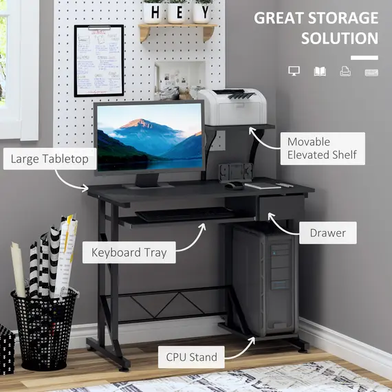 Buy Computer Desk with Display Stand, Sliding Keyboard Tray Drawer and Host Box Shelf Home Office Workstation Black, 4 image