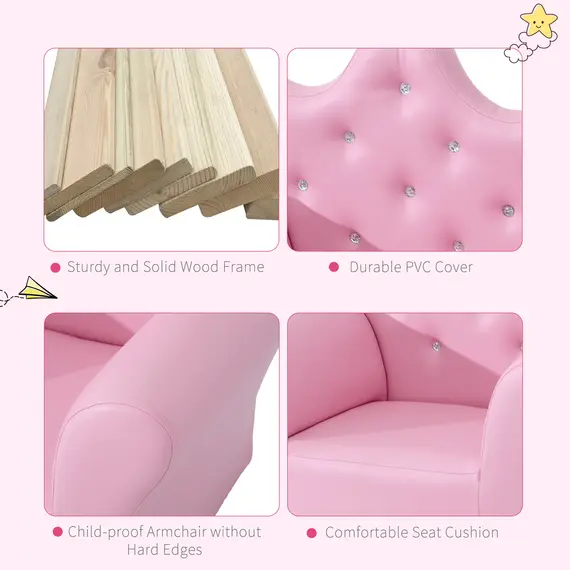 Buy Children Kids Sofa Set Armchair Chair Seat with Free Footstool PU Leather for Girls 58L x 40.5W x 49H cm Pink, 4 image