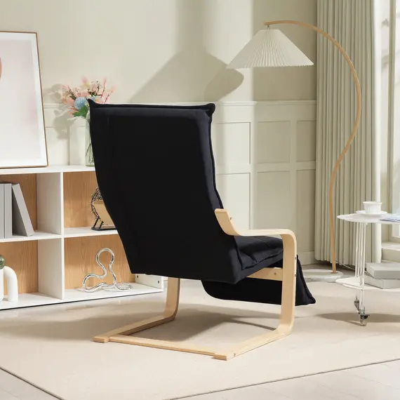 Buy Curved Wooden Accent Chair, with Adjustable Footrest - Black, 8 image