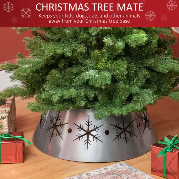 Buy Christmas Tree Collar, 66cm Christmas Tree Base Cover with Hollow Snowflake Patterns, Xmas Decoration for Party, Holiday, Home, Silver, 4 image