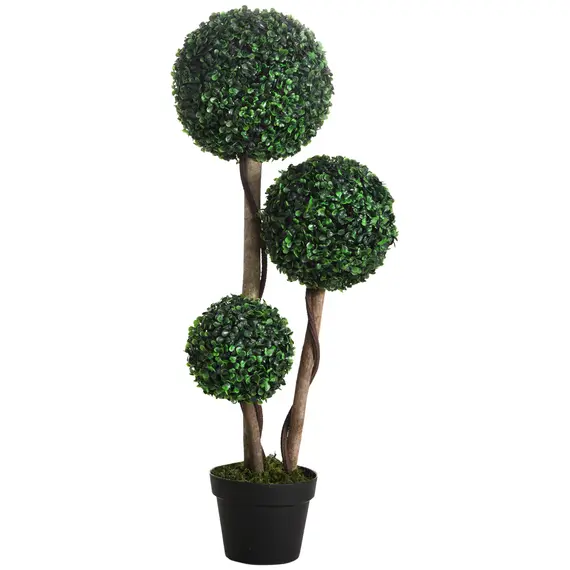 Buy Decorative Artificial Plant Boxwood Ball Topiary Tree in Pot Fake Plant for Home Indoor Outdoor Decor, 90 cm, Dark Green