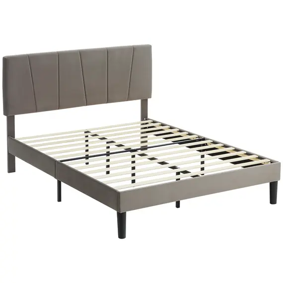 Buy Double Velvet-Feel Headboard Bed Frame - Grey