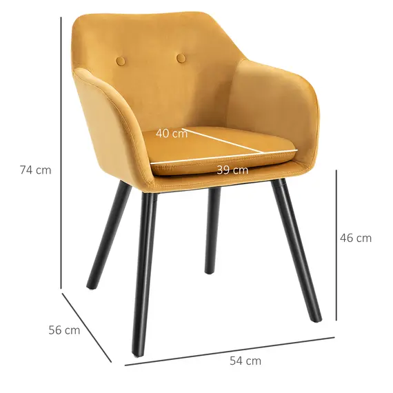 Buy Dining Chairs Set of 2 Modern Upholstered Fabric Velvet-Touch Leisure Chairs with Backrest and Armrests, Lounge Reception Chairs for Home Office Kitchen Counter, Yellow, 3 image