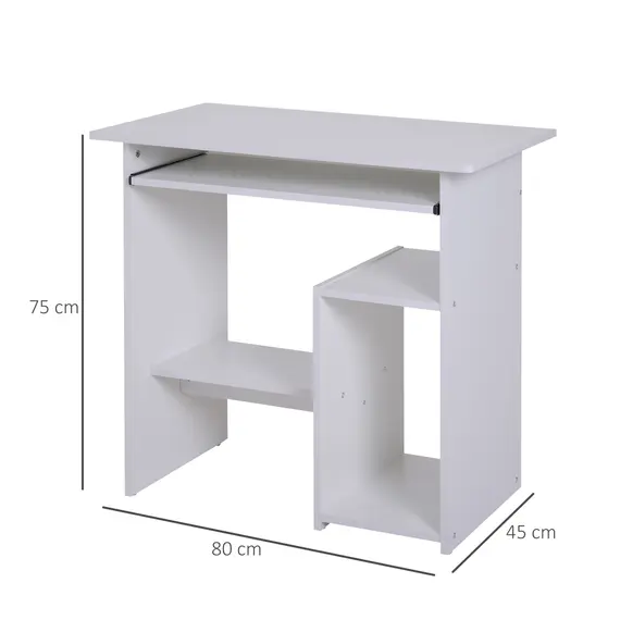 Buy Compact Small Computer Table Wooden Desk Keyboard Tray Storage Shelf Modern Corner Table Home Office White, 3 image